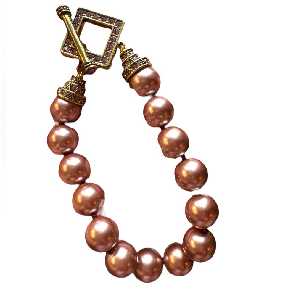 Elegant Glass Pearl pink Iridescent Gold crystal Heidi Daus Beaded Bracelet